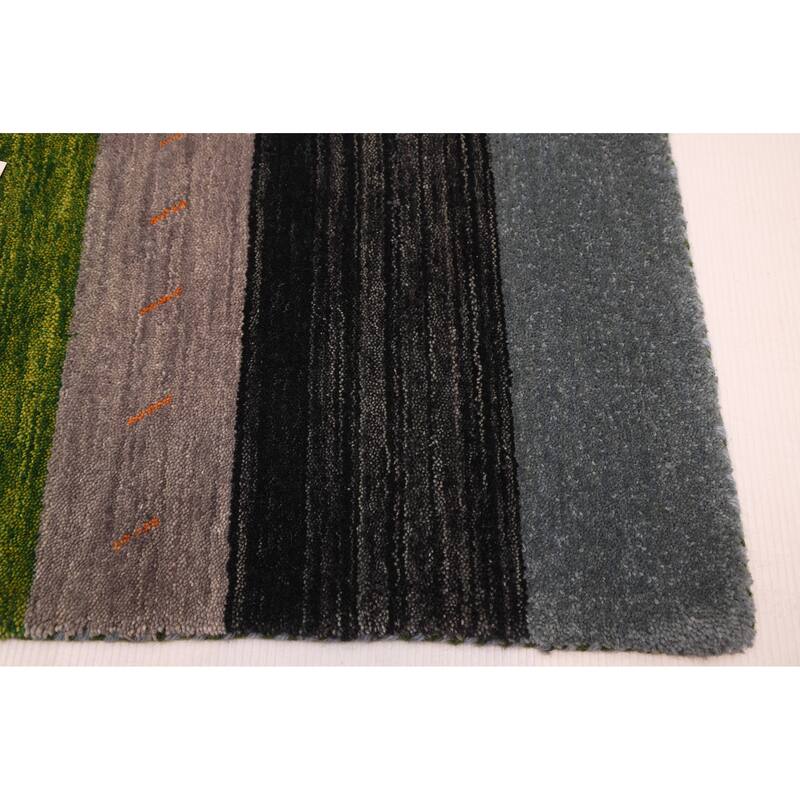 ECARPETGALLERY Hand Loomed Kashkuli Gabbeh Dark Navy, Green Wool Rug - 6'9 x 9'8