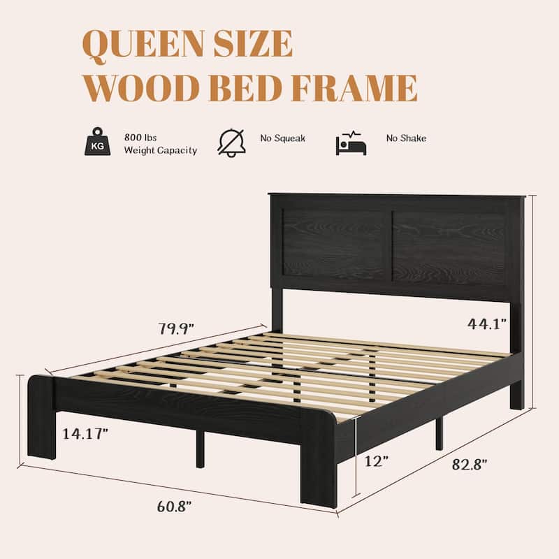 Wooden Bed Frame, Platform Bed with Large Under Bed Storage Space