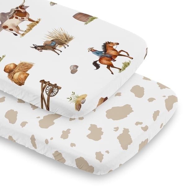 slide 2 of 6, Sweet Jojo Designs Western Cowboy Boy 2 Pack Baby Bassinet Fitted Sheets - Cow Print & Wild West, Southern Charm, Country, Horse