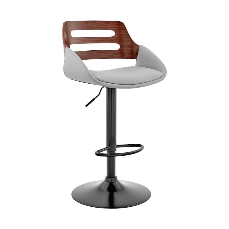 43" Tall Swivel Bar Stool in Grey with Adjustable Height and Faux Leather Seat and Armrest Support - 43"H x 20"W x 19"D