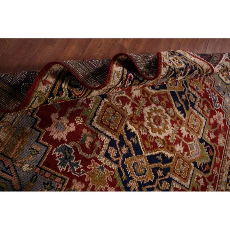 Geometric Heriz Serapi Indian Area Rug Handmade Red Wool Carpet - 7'10"x 10'0"