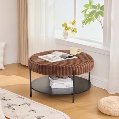 Round Coffee Table with Wooden Open Storage Shelf