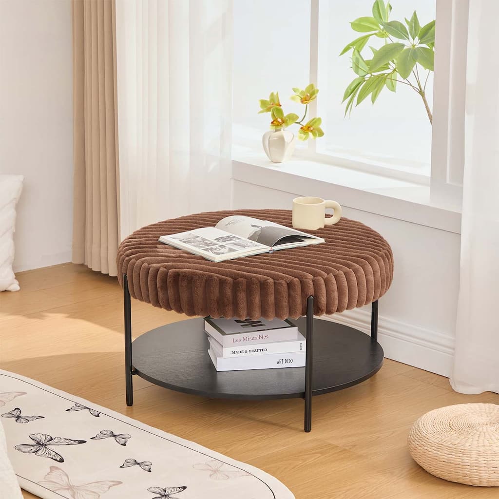 Round Coffee Table with Wooden Open Storage Shelf