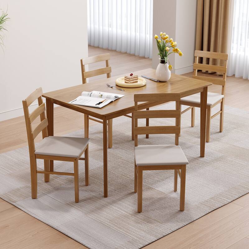 5-Piece Wood Dining Table Set with Upholstered Chairs, Kitchen Table Set with Spacious Tabletop for Dining Room