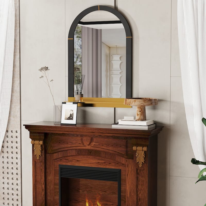 Rustic Arch Wood Wall Mirror with Metal Shelf Bathroom Living Room ...