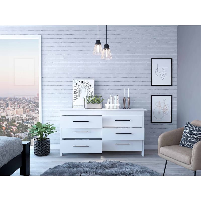 Southington 6-Drawer Rectangle Dresser - White