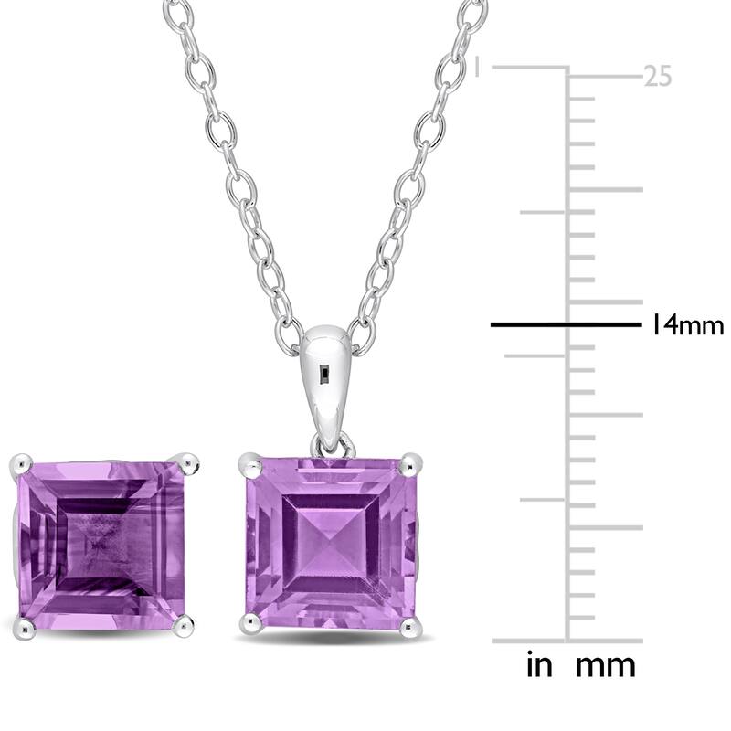 Miadora 6 3/4ct TGW Square Amethyst Set of Necklace and Earrings in Sterling Silver