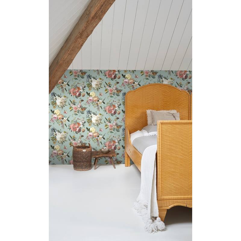 Antonia Aqua Vintage Bouquet Wallpaper