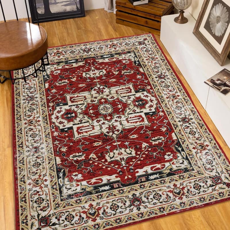 6'x9' Vintage Bohemian Persian Area Rug with Floral Design in Yellow & Red - 6' x 9'