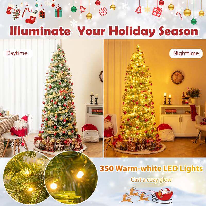 Gymax 7.5/6 FT Artificial Christmas Tree Pre-Lit Hinged Xmas Tree w/