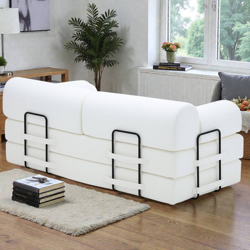 Convertible Sleeper Sofa Bed, 4-in-1 Corduroy Folding Floor Couch with Cylindrical Pillow, 2-Seat Space-Saving Lounge Sofa
