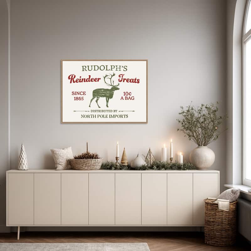 Christmas Farm Sign IV by Victoria Barnes Framed Canvas Wall Art Print - Sylvie Beaded Rustic Natural