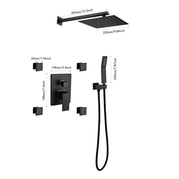 10Inch Matte Black Full Body Shower System with Body Jets Bed Bath