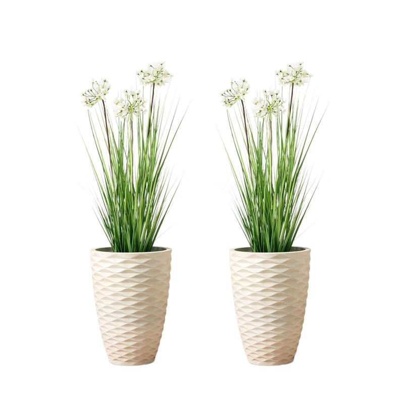 Glitzhome 3ft-6ft Set of 2 Artificial Olive Trees/ Bamboo/ Ficus with Ceramic Planters Real Touch - 2PK3.25ftOnionGrass