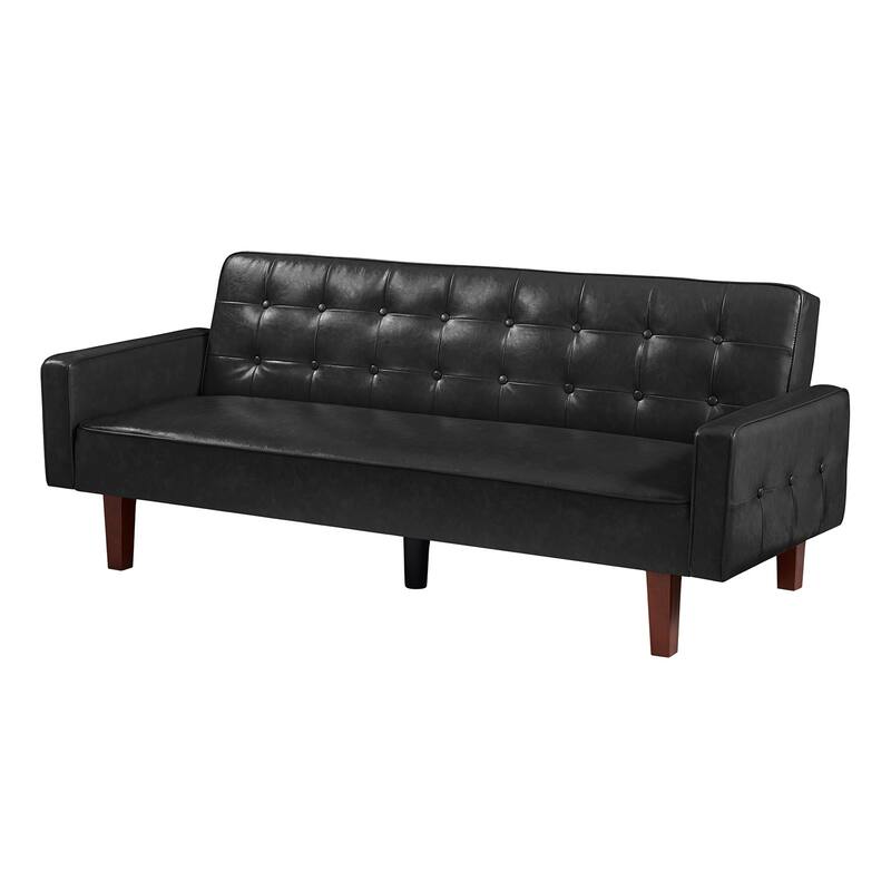 74.4” L Faux Leather Full Handcrafted Button Tufted Sofa 3-Seat, Convertible Sleeper Couch Adjustable Backrest