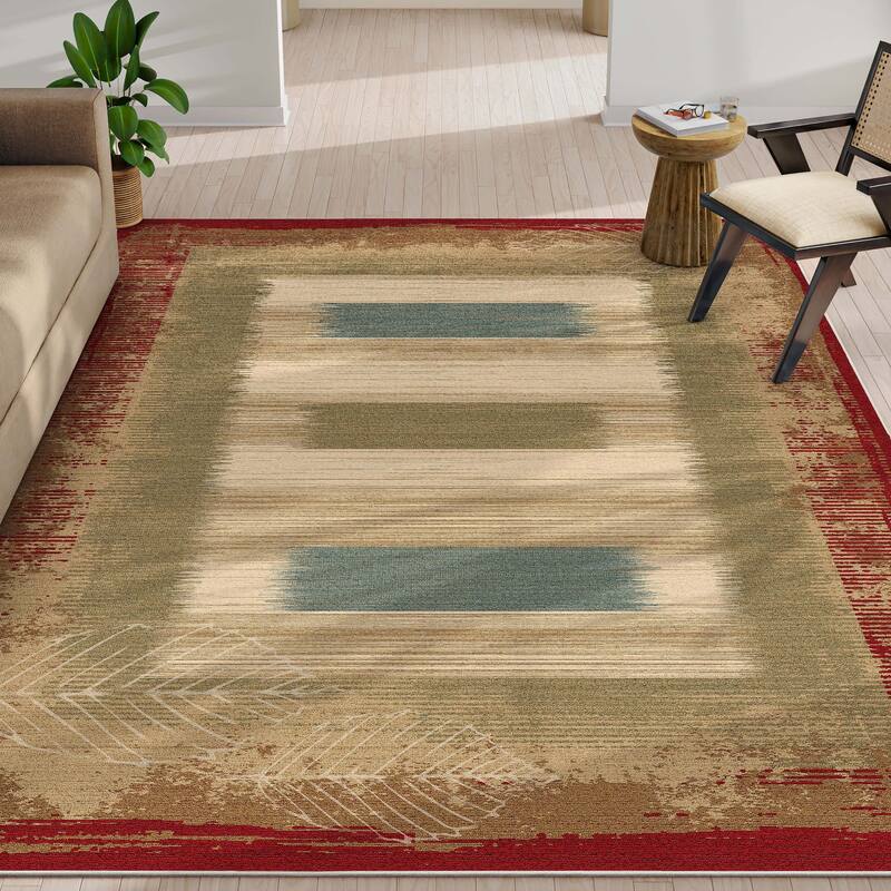 Well Woven Apollo Border Modern Abstract Flat-Weave Rug - 7' 7" x 9' 10" - Red - Rectangle