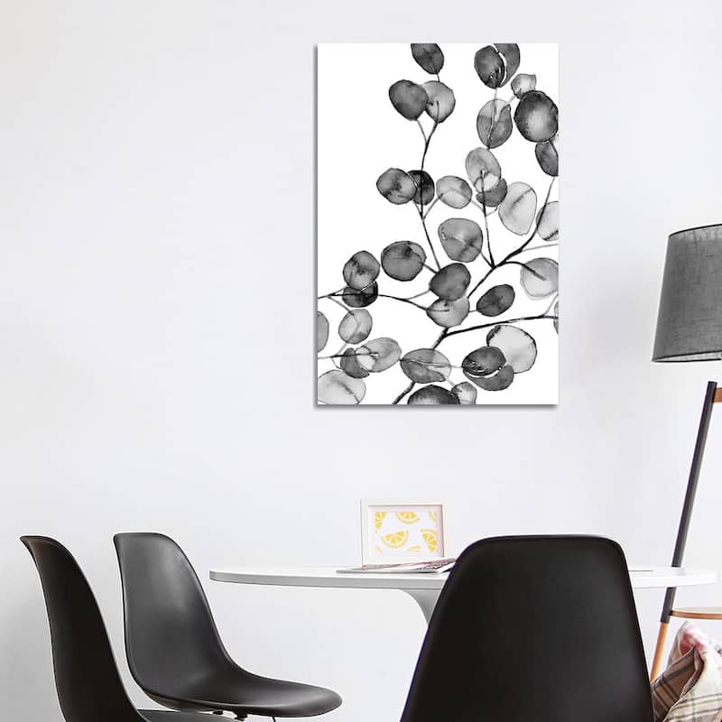 iCanvas "Eucalyptus Watercolor Black And White" by Monika Strigel Canvas Print - 40x26x1.5