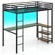 preview thumbnail 1 of 8, Gymax Twin Size LED Bed Frame w/ Charging Station Upholstered Black & Rustic Brown - Twin
