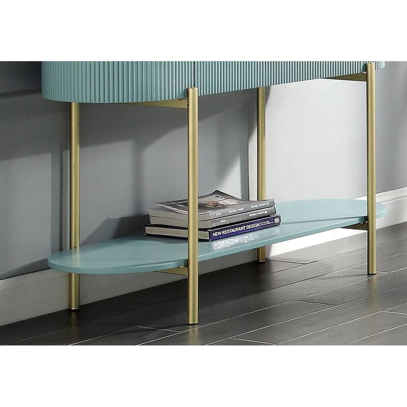 Glam Contemporary Light Teal 1pc Sofa Table White Faux Marble Top Living Room Side Table Open Bottom Shelve