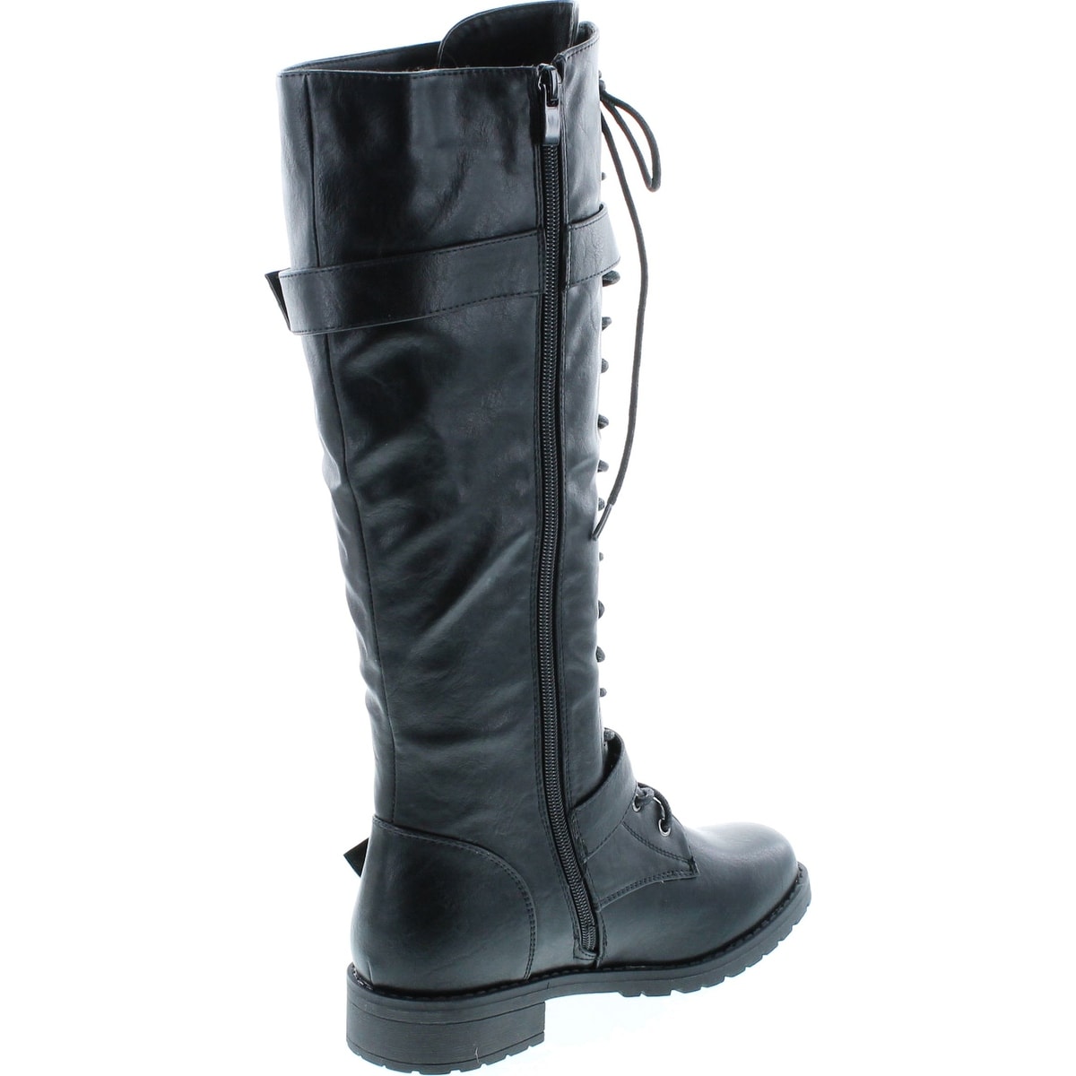 Trendy Boots Womens Black Buckle Knee-high Boots Gladiator Block Heel Size 32-52