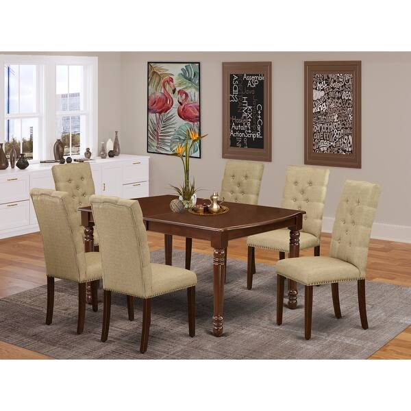 Doel7 Lwh 07 7 Piece Rectangular Dining Table Set 6 Upholstered Dining Chairs And Dining Room Table Linen White Finish Overstock 32085558 Beige