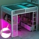 preview thumbnail 14 of 24, Full Size Gaming Loft Bed with LED Light and Desk, Metal Kids Teens Bed Frame with Clothes Rod and 3 Storage Drawers White