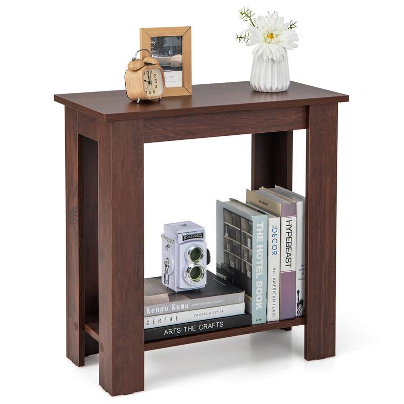 Gymax 2-Tier End Table Modern Sofa Bedside Table Compact Nightstand w/ - Brown - Wood