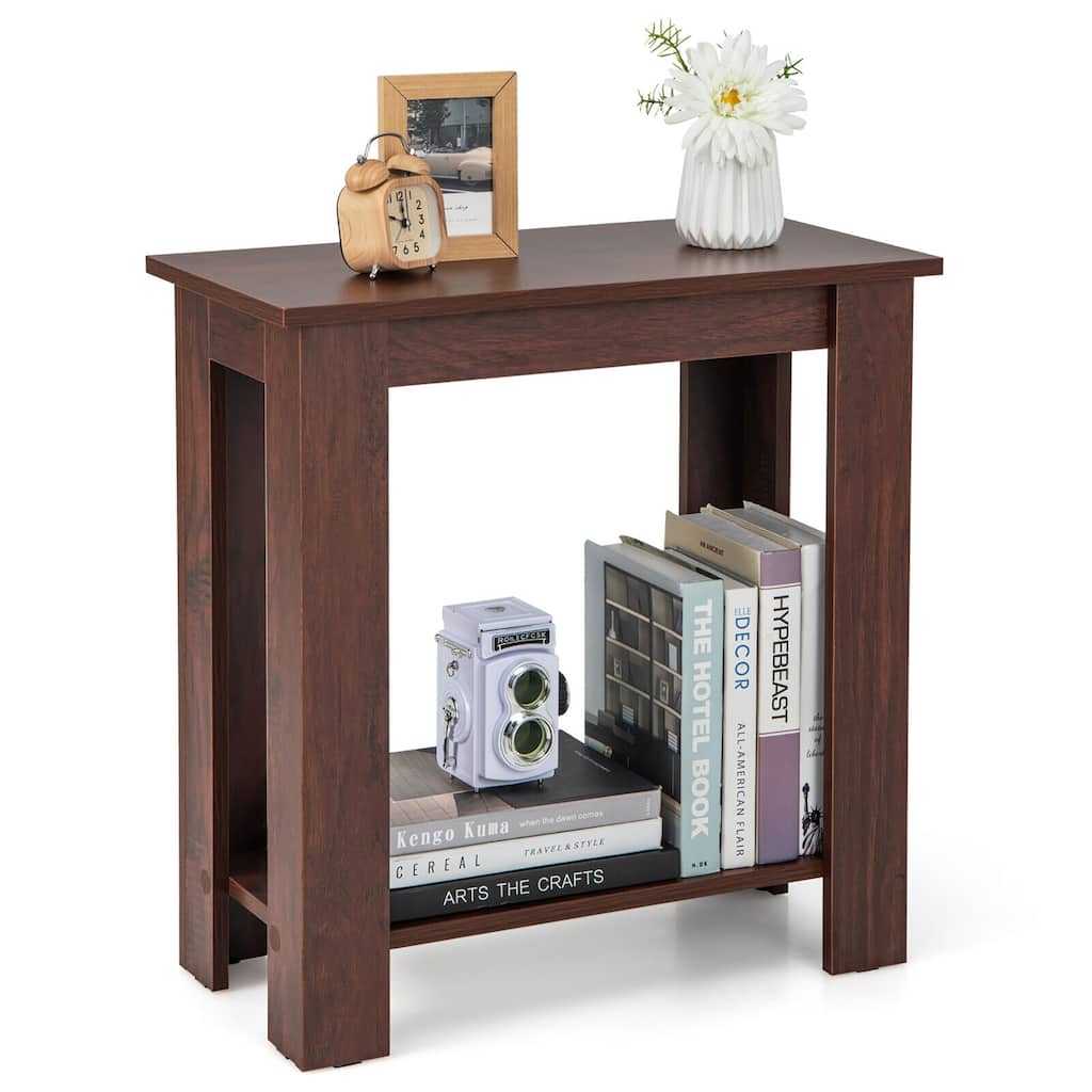 Gymax 2-Tier End Table Modern Sofa Bedside Table Compact Nightstand w/