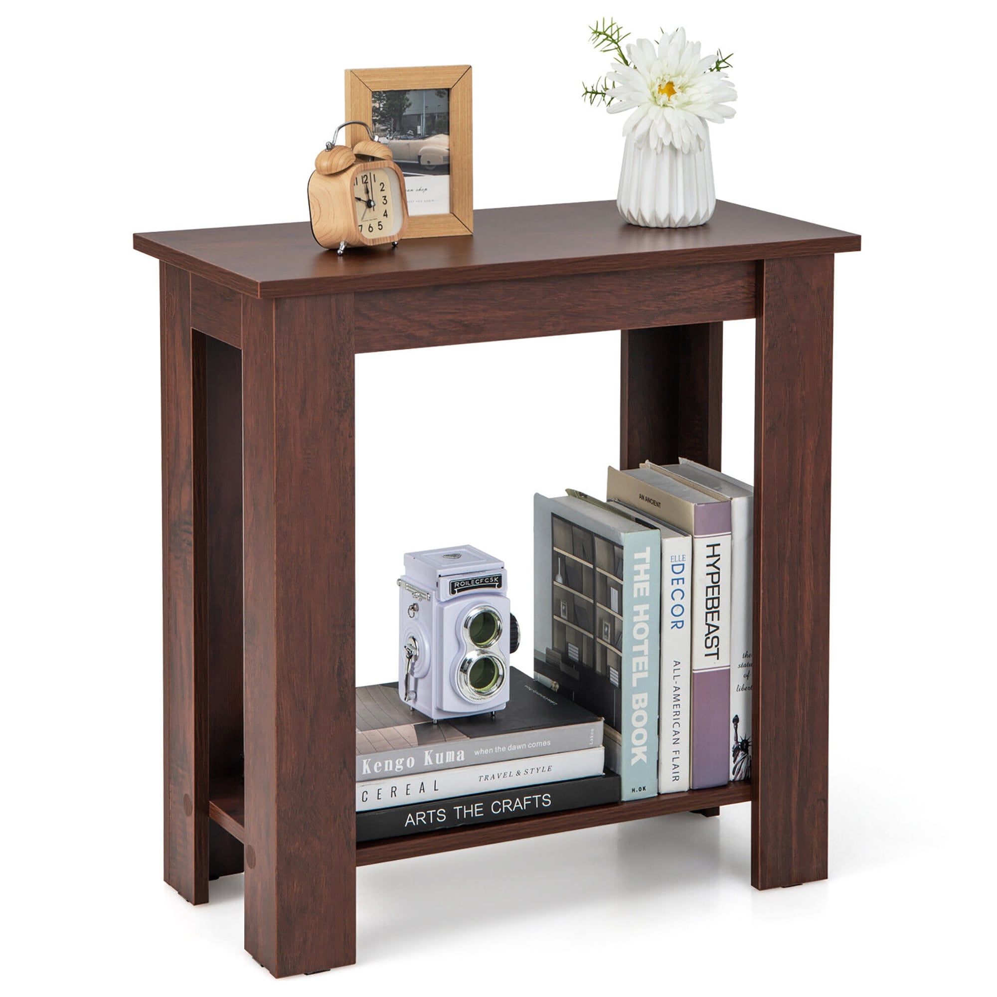Gymax 2-Tier End Table Modern Sofa Bedside Table Compact Nightstand w/