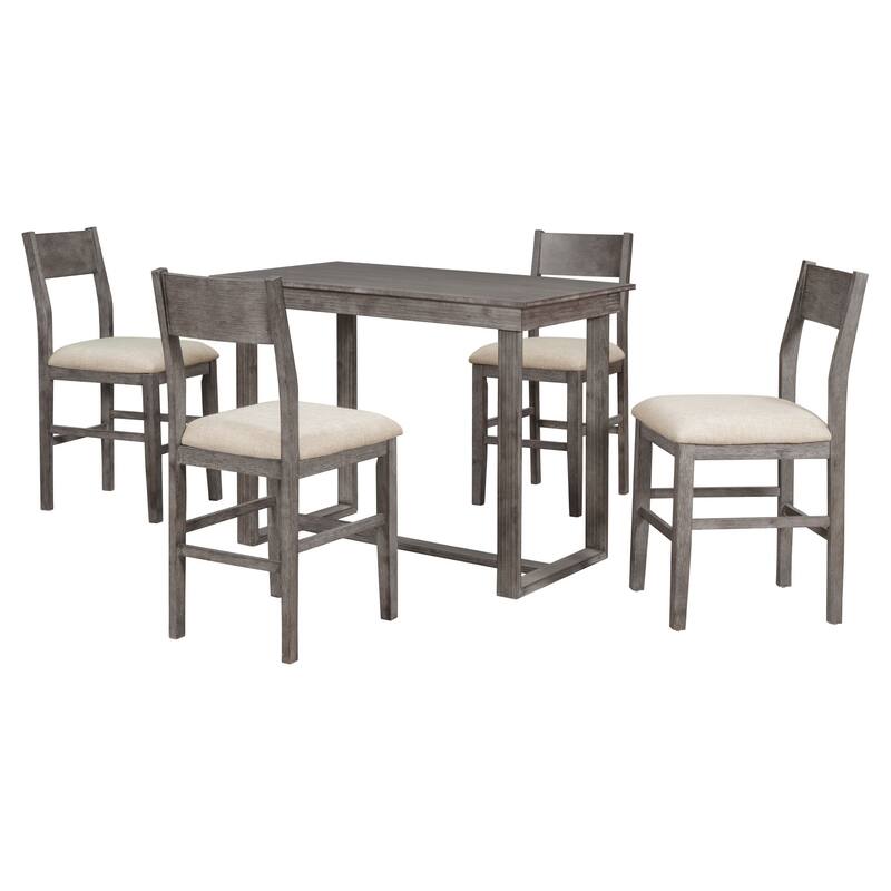 Rectangular Dining Table, Rustic Kitchen Table & Chairs Set with Four Upholstered Chairs for Apartments - Gray