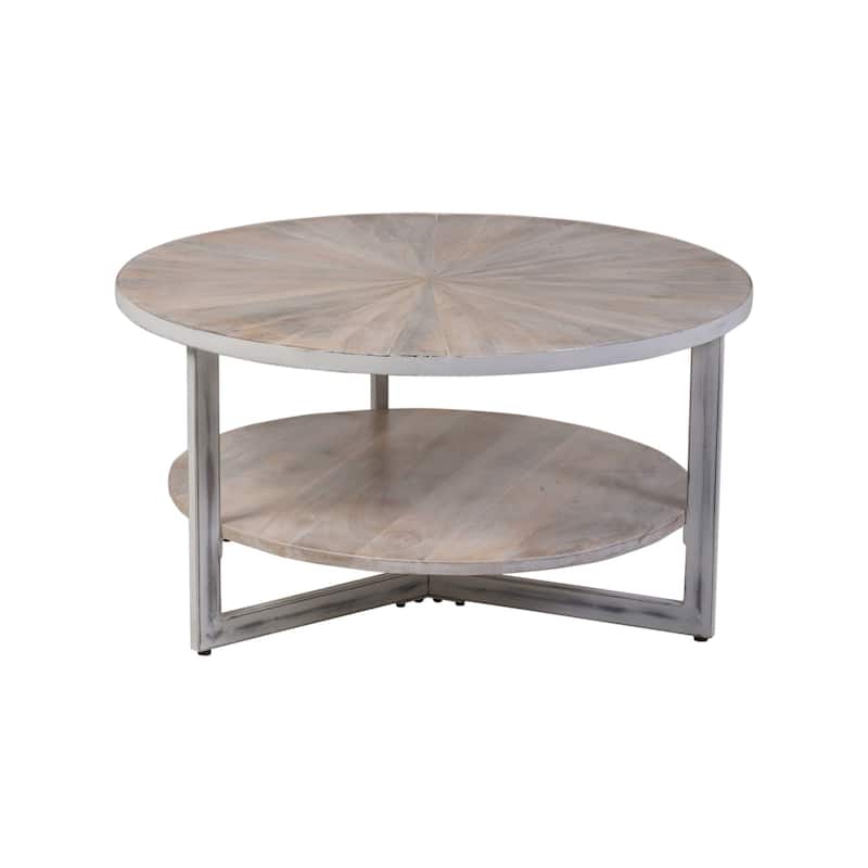 Handcrafted Wooden Round Coffee Table - 33" - White