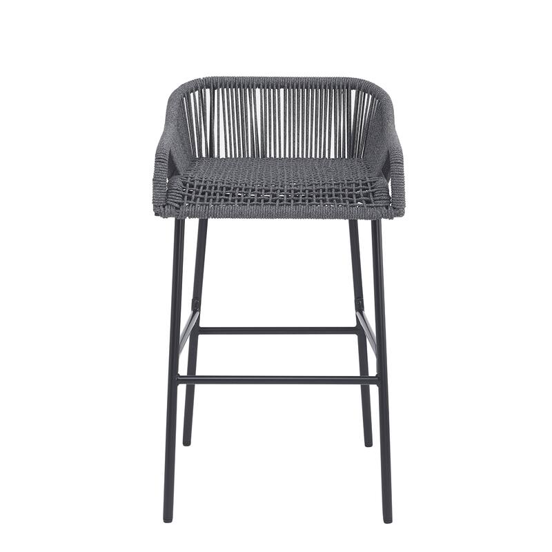 Neri Iron Outdoor Patio Rope Weave Barstools (Set of 2) by Christopher Knight Home