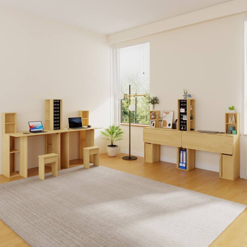 3-in-1 Folding Study Desk Multifunctional Writing Desk for 2 Kids
