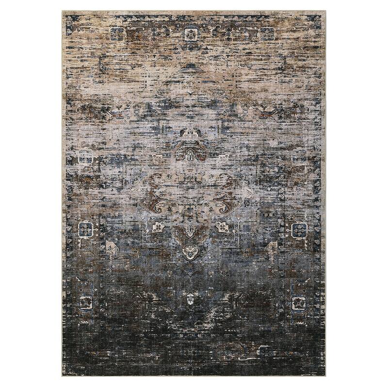 Ombre Vintage Area Rug Distressed Washable Living Room Bedroom Rug Indoor Carpet Ultra-Thin Soft Rug Non-Slip