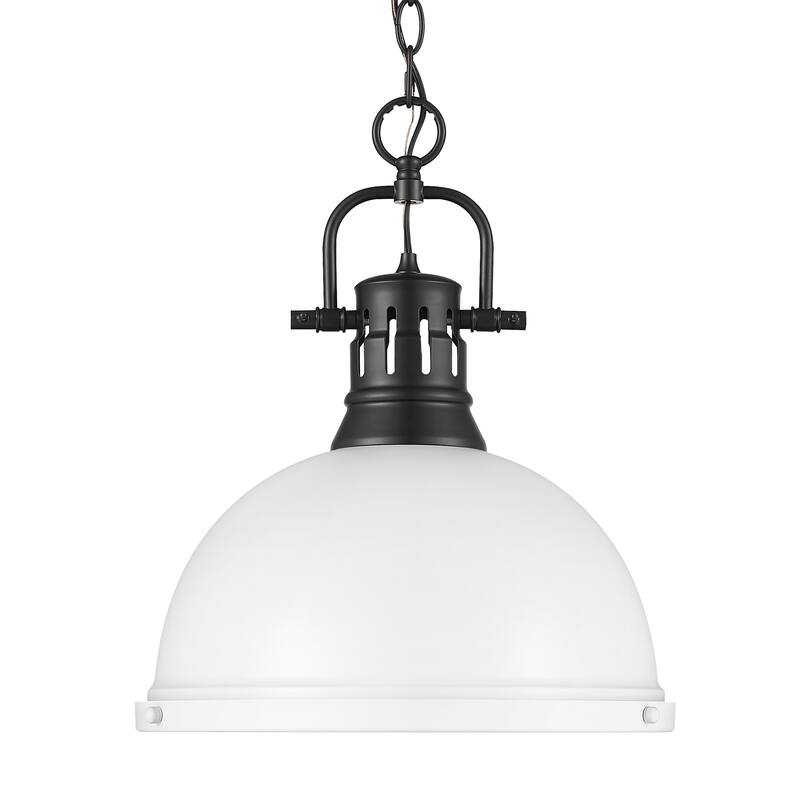 Yep by Golden Lighting Duncan 1-light 14in Chain Hung Pendant in Matte Black and Matte White shade