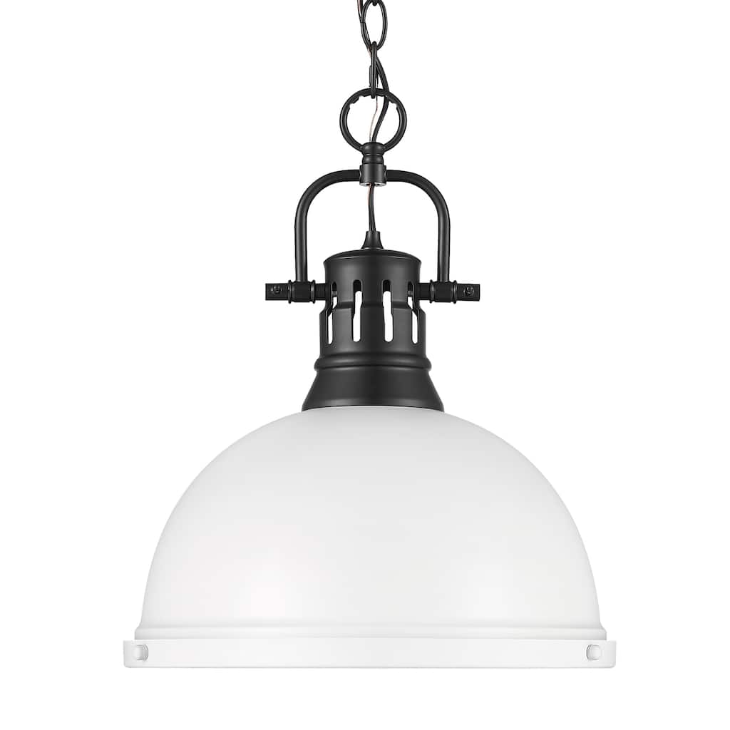 Yep by Golden Lighting Duncan 1-light 14in Chain Hung Pendant in Matte Black and Matte White shade