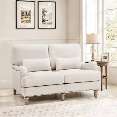 Modern Upholstered 2-Seater Sofa with Solid Wood Legs for Living Room