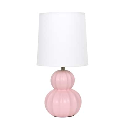 Double Gourd Ceramic Table Lamp with Fabric Shade - 6 x 6 x 13 in. (L x W x H)