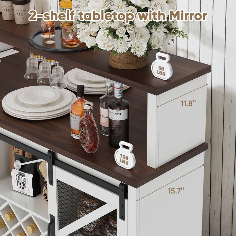 55" Kitchen Storage Buffet Cabinet Sliding Barn Door Pantry for Dining Room