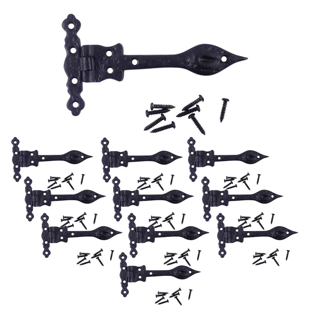 Black Wrought Iron Door Strap Hinge 6 L Flush Mount Pack of 10