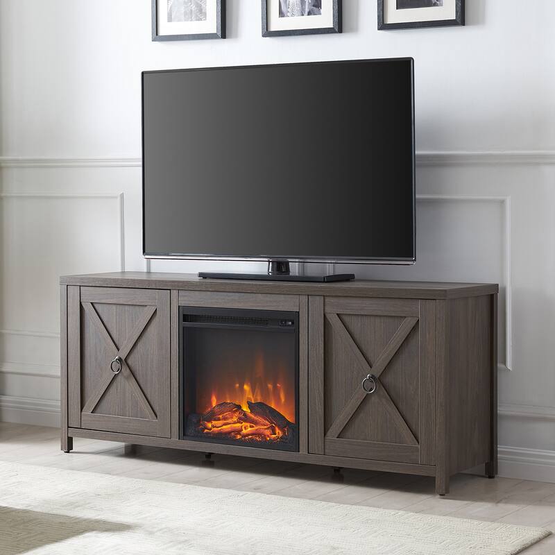 Granger 58" TV Stand with Log Fireplace Insert - Alder Brown