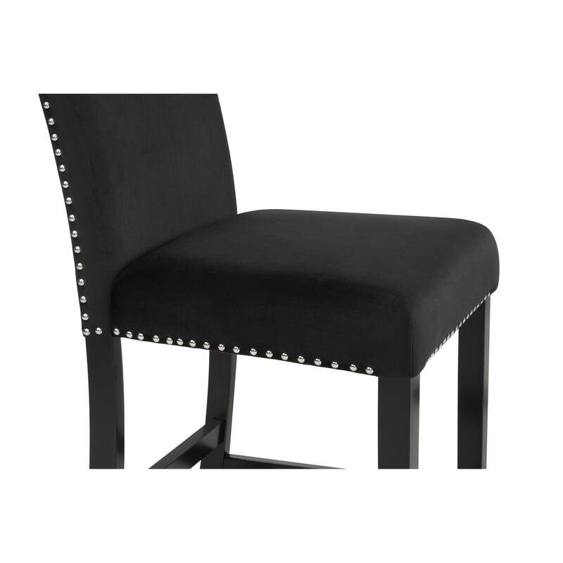 5pc Counter Height Dining Set Square Faux Marble Table Velvet Upholstered Tufted Nail Head Chairs Wooden Leg