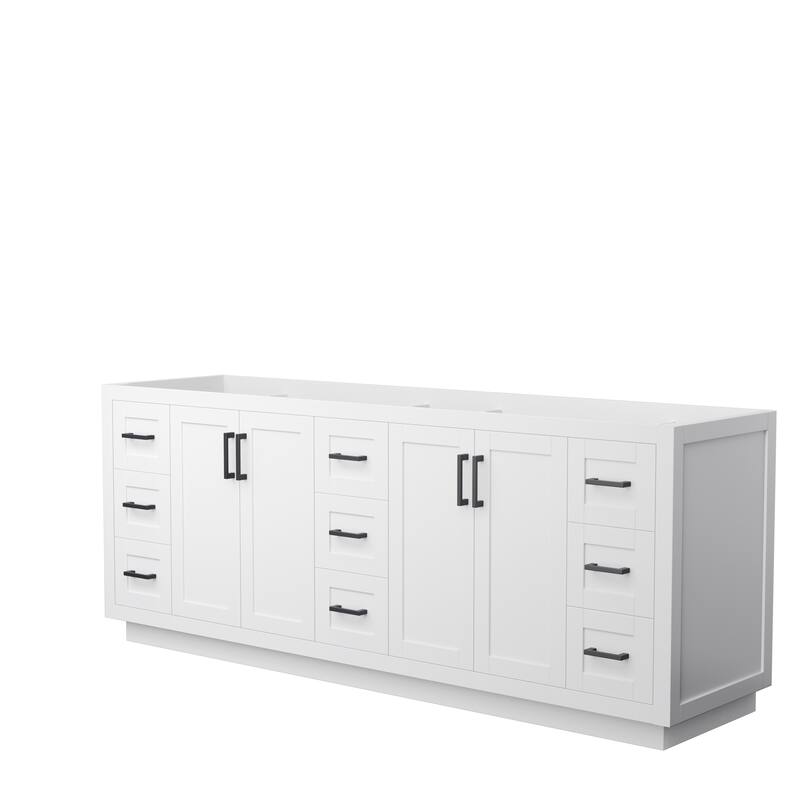 Miranda Double Bathroom Vanity Cabinet, No Mirror - 84-Inch Double - White, Matte Black Trim, No Top
