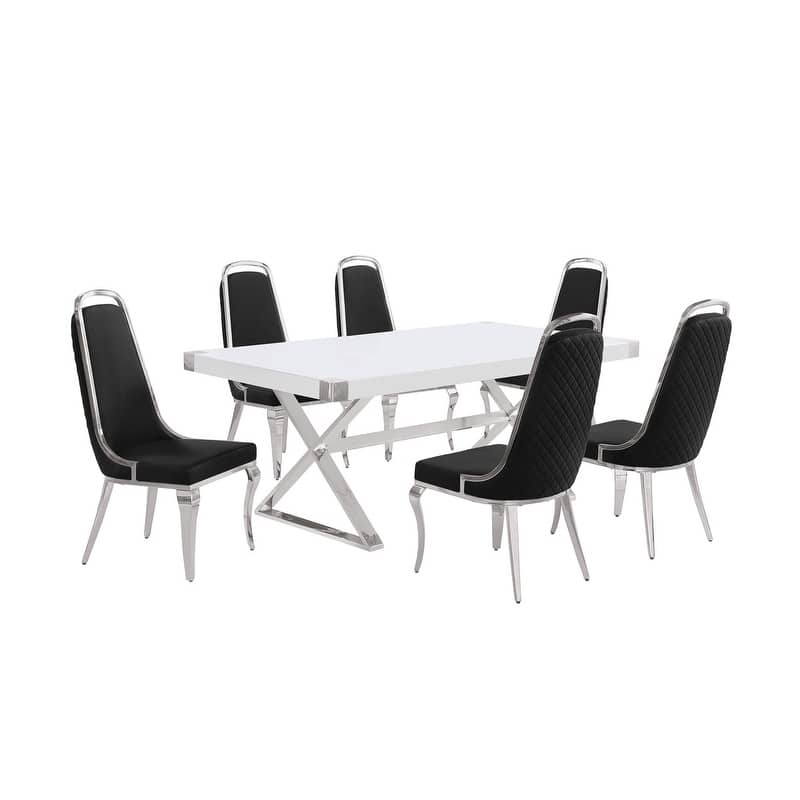 Best Quality Furniture D440/1-SC310-7 Dining Set with 78" White Lacquer Wood Top