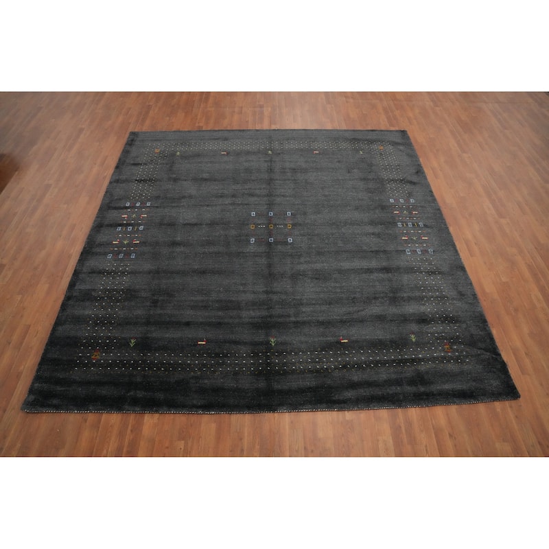 Hand Knotted Oriental 100% Wool Carpet Tribal Animal Pictorial Black Gabbeh Area Rug - 10' 0'' X 9' 10''