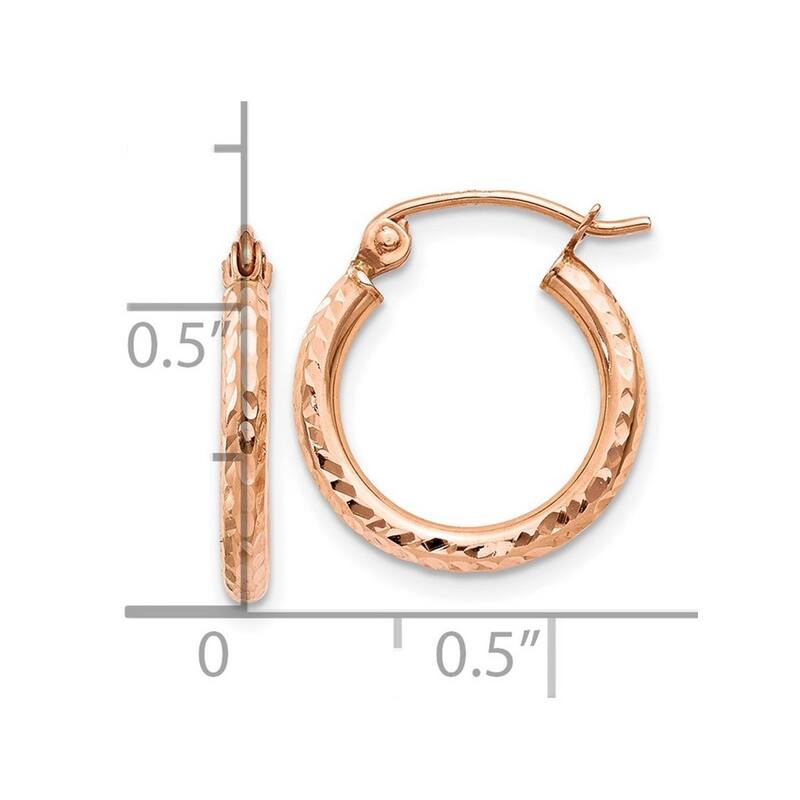Curata 14k Rose Gold Lightweight Sparkle Cut Hoop Earrings - 15x15mm