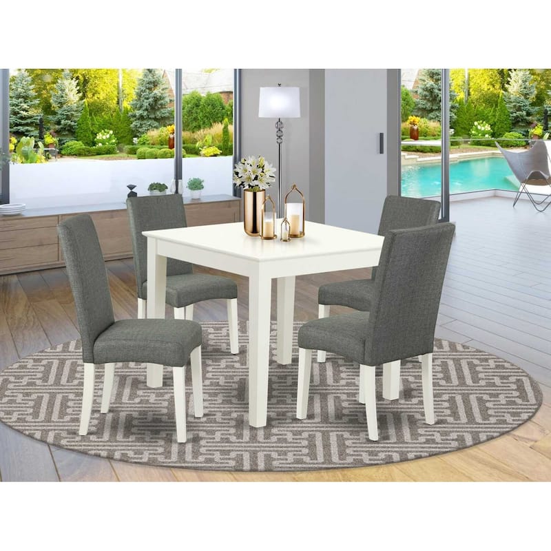French Country Dining Set 5Pc Square Table & Chairs - Linen White Legs, Gray Fabric