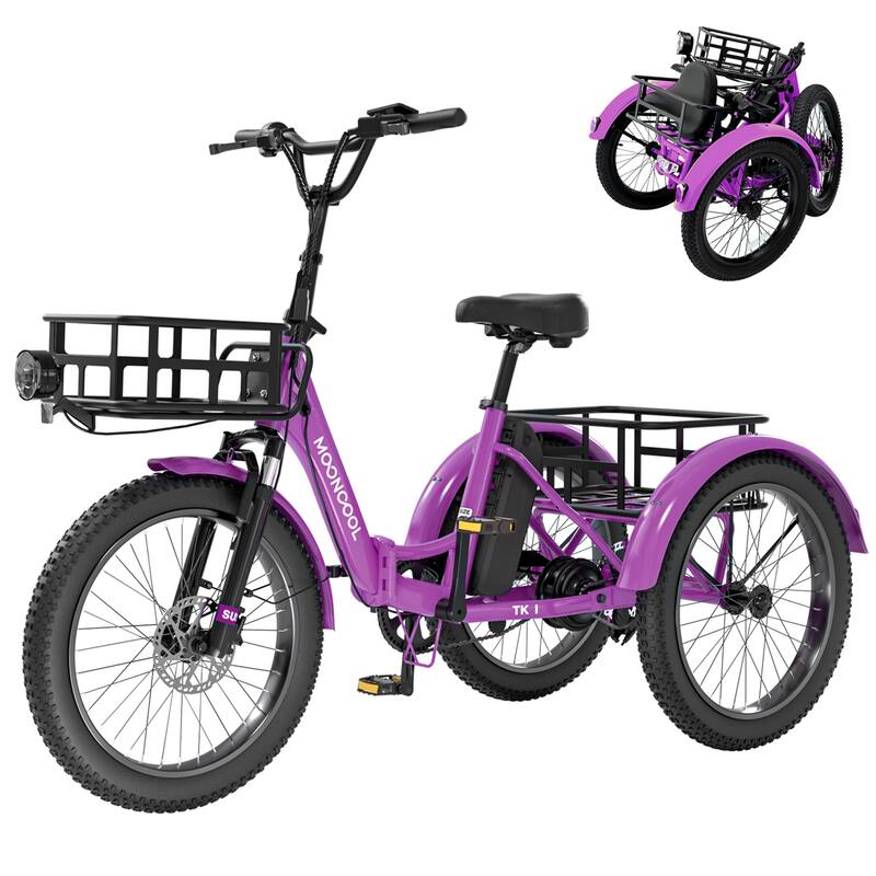 DoCred Electric Folding Tricycle for Adult with Front and Rear Baskets