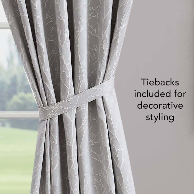 Creative Home Ideas Collins Blackout Window Curtain, Room Darkening, Thermal Insulated, Branch, Back Tab, 2 Panels, 2 Tiebacks