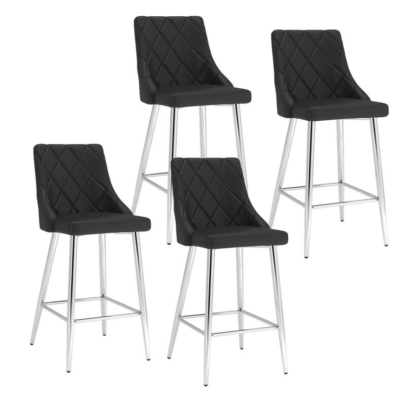 Contemporary Faux Leather and Metal 26" Counter Stool, Set of 4